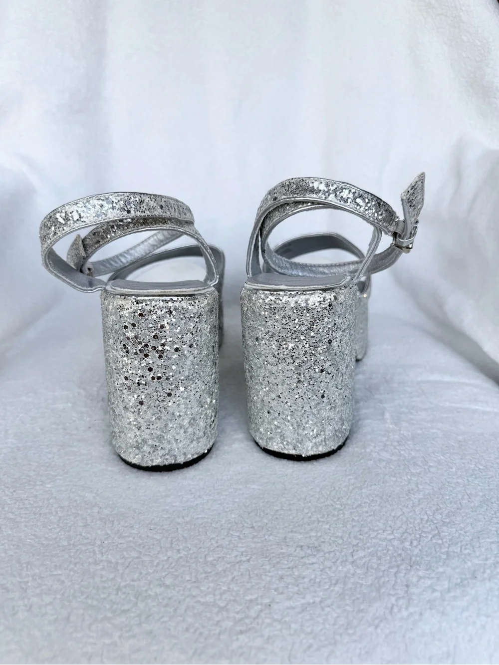 Olivia Miller Women's Silver Glitter Capricorn Platform Heels Size 9